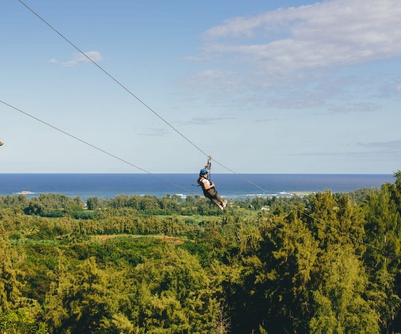 friends ziplining in Oahu