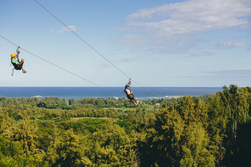 friends ziplining in Oahu