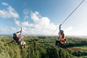 couple ziplining in oahu