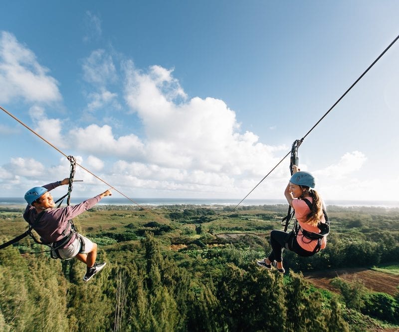 couple ziplining in oahu