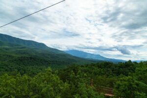 Stunning view of the Smoky Mountains from the CLIMB Works Mountaintop Zipline Course.