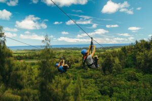 friends ziplining in oahu for the first time
