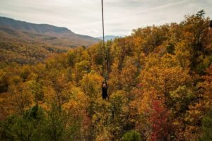 ziplining in fall in smoky mountains