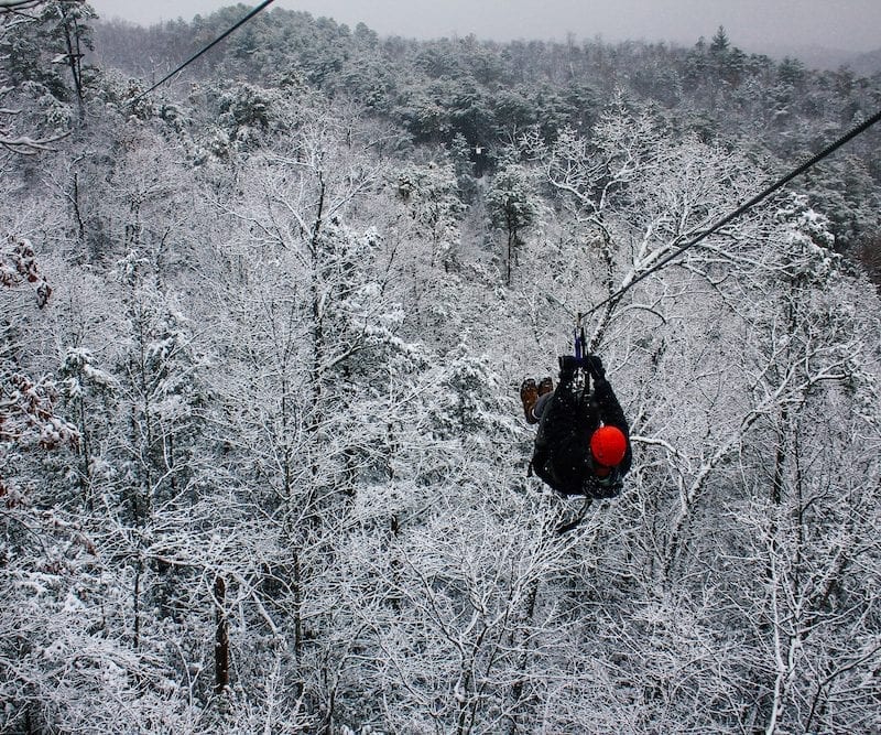 ziplining in the winter