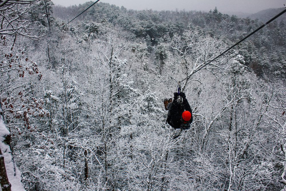 ziplining in the winter