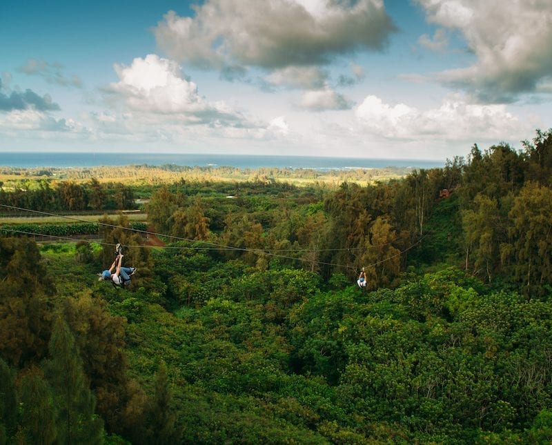 friends ziplining in oahu