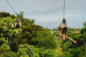 friends ziplining in hawaii