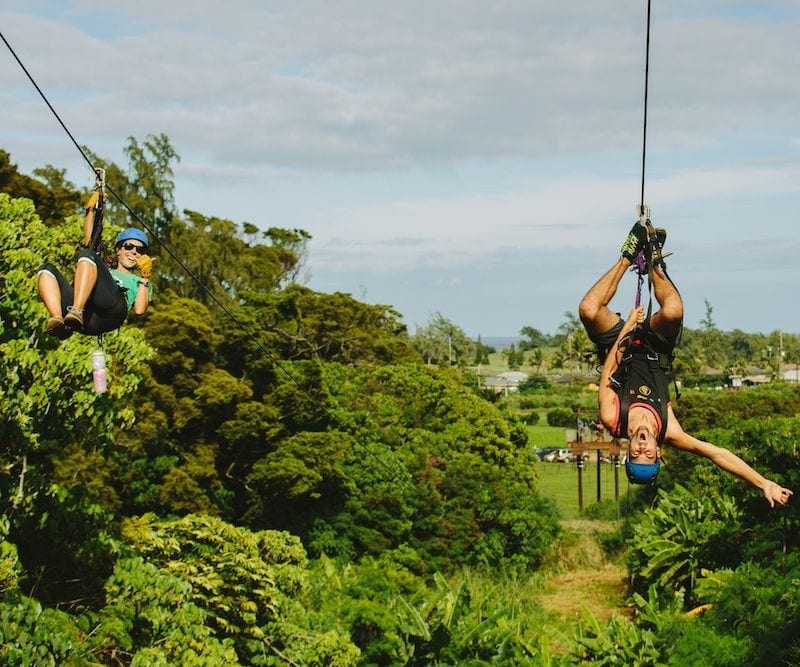 friends ziplining in hawaii