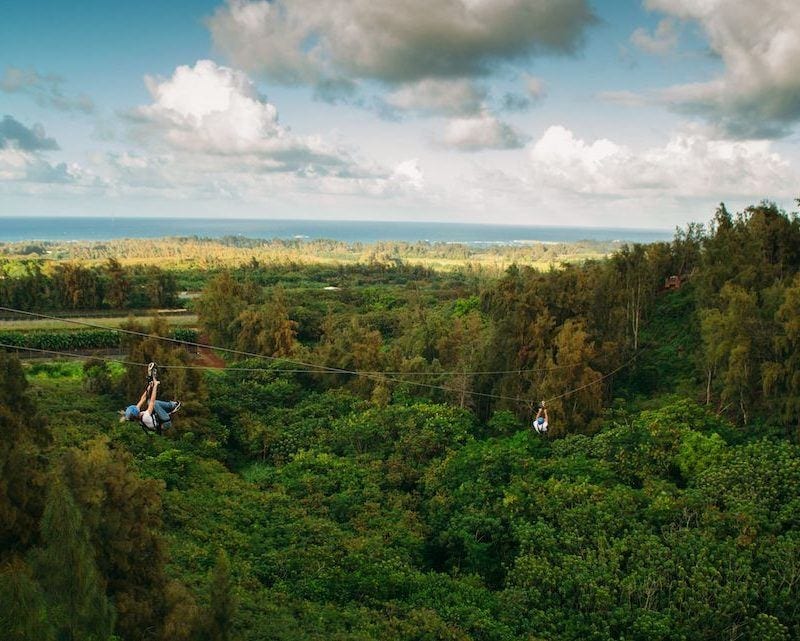 two people ziplining in Oahu