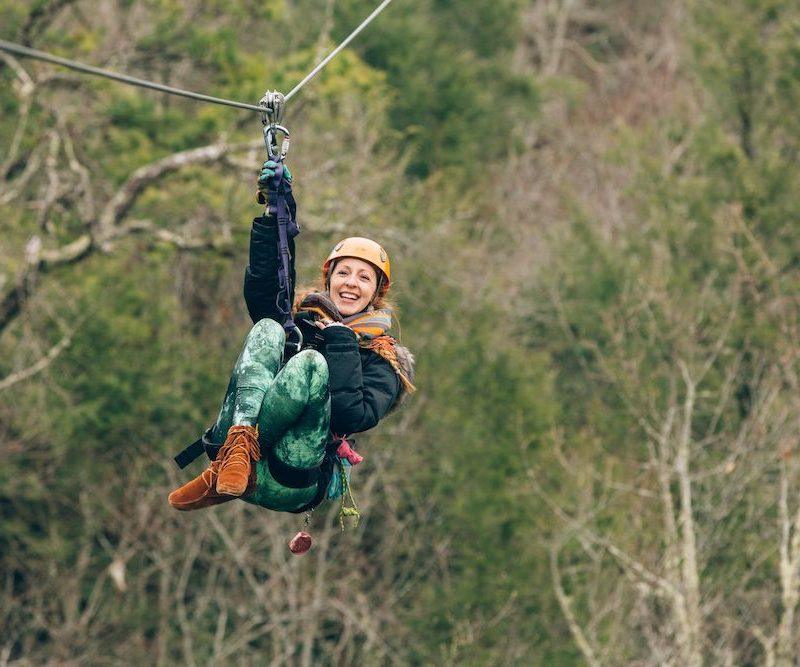 girl ziplining in gatlinburg