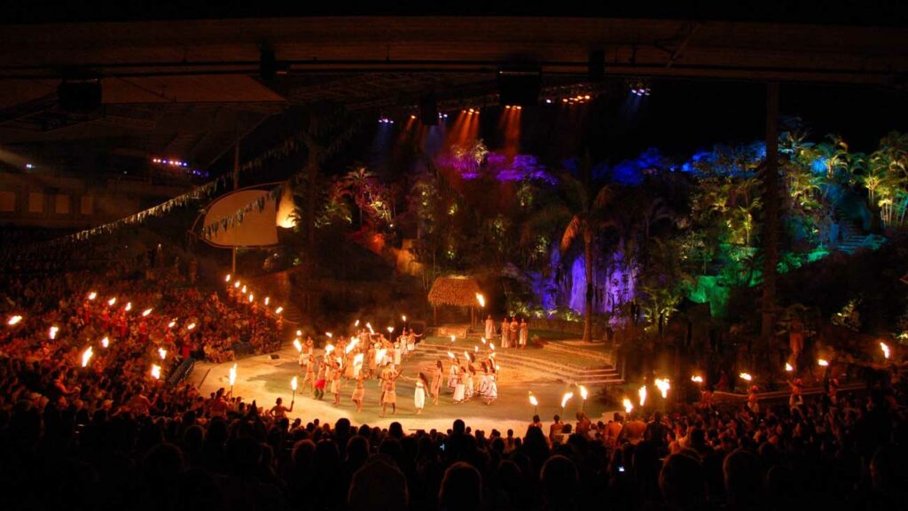 Large crowds enjoy the magnificent display of the Polynesian Cultural Center's Ha Breath of Life performance