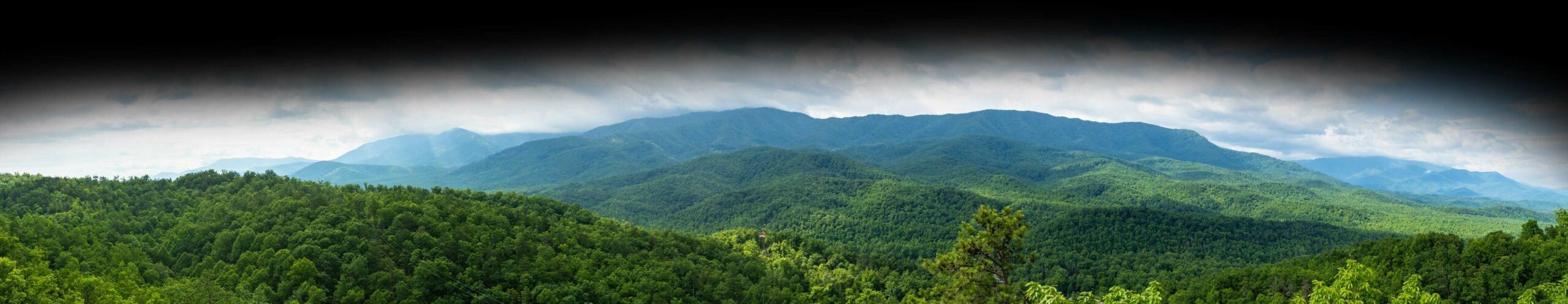Landscape of the Great Smoky Mountains National Park with CLIMB Works Zipline towers in view